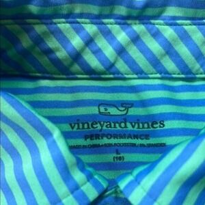 Vineyard‎ Vines Performance Polo Shirt Striped Golf Athletic Blue Green L